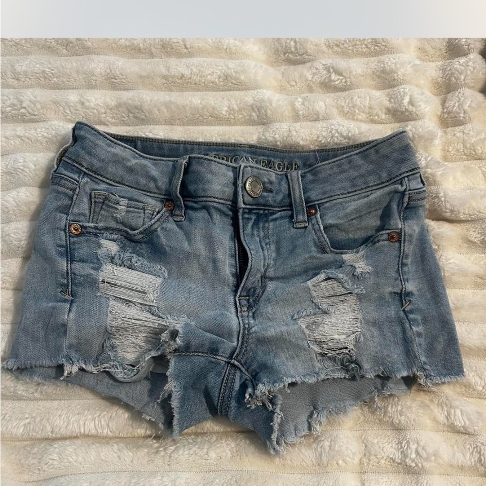 American Eagle Outfitters Blue Jean Shorts Distressed Cut-Off